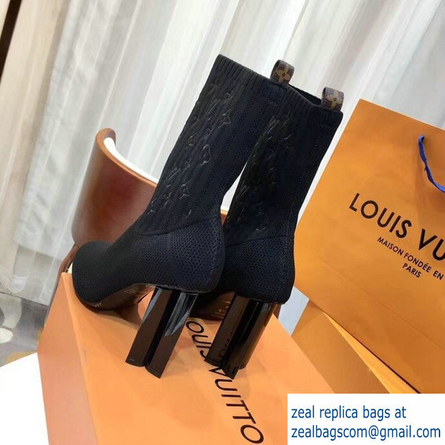 Louis Vuitton Monogram-embroidered Fabric Silhouette Ankle Boots Black 2018