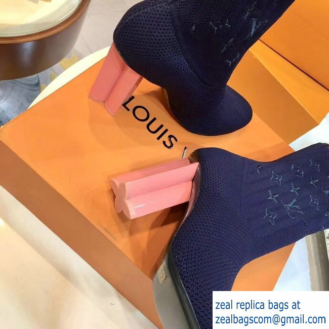 Louis Vuitton Monogram-embroidered Fabric Silhouette Ankle Boots Blue 2018 - Click Image to Close