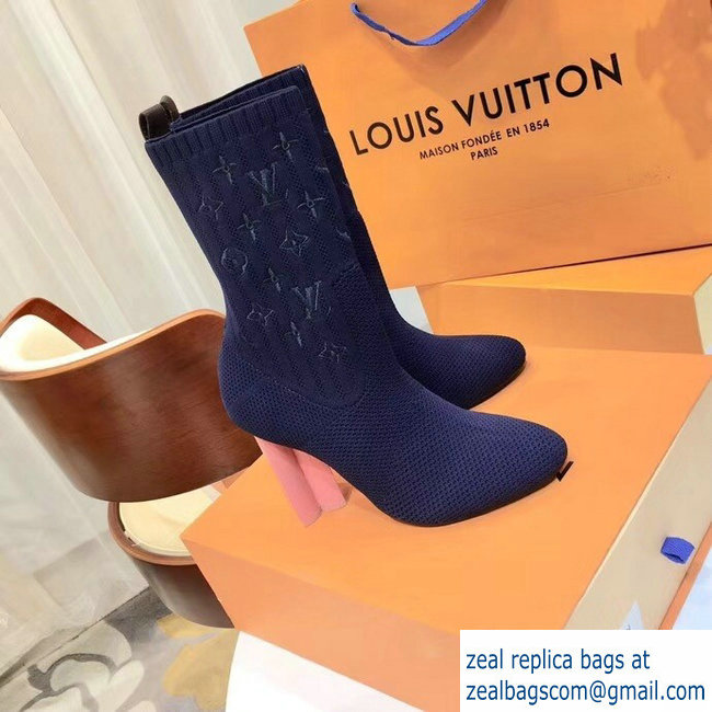 Louis Vuitton Monogram-embroidered Fabric Silhouette Ankle Boots Blue 2018