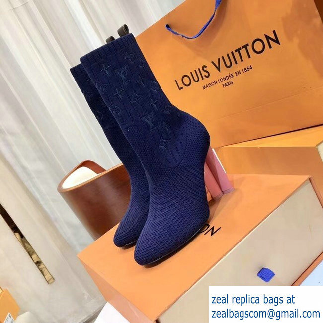 Louis Vuitton Monogram-embroidered Fabric Silhouette Ankle Boots Blue 2018 - Click Image to Close