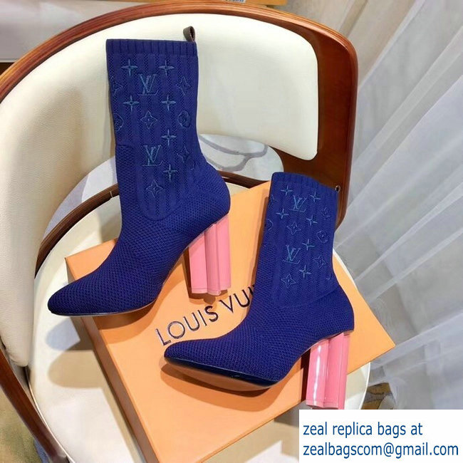 Louis Vuitton Monogram-embroidered Fabric Silhouette Ankle Boots Blue 2018 - Click Image to Close
