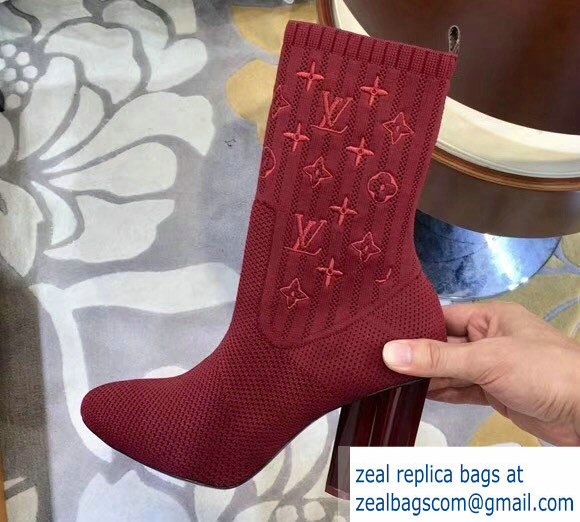 Louis Vuitton Monogram-embroidered Fabric Silhouette Ankle Boots Burgundy 2018 - Click Image to Close