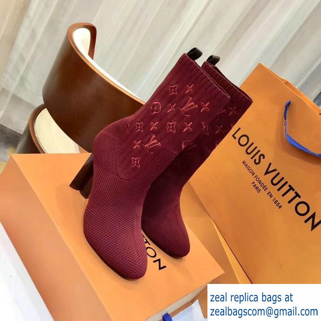 Louis Vuitton Monogram-embroidered Fabric Silhouette Ankle Boots Burgundy 2018 - Click Image to Close