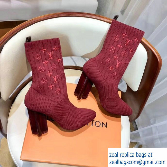 Louis Vuitton Monogram-embroidered Fabric Silhouette Ankle Boots Burgundy 2018 - Click Image to Close