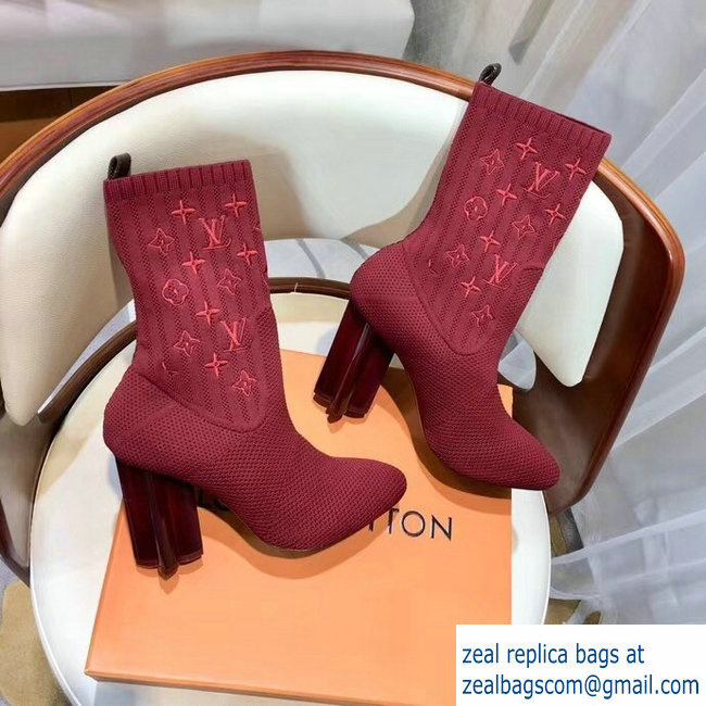 Louis Vuitton Monogram-embroidered Fabric Silhouette Ankle Boots Burgundy 2018