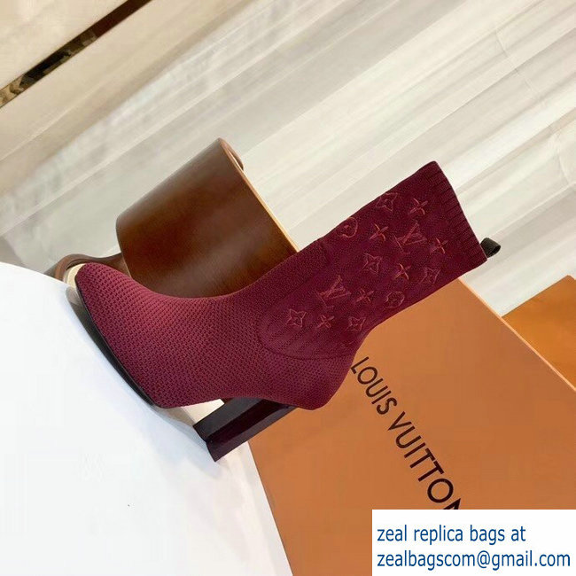 Louis Vuitton Monogram-embroidered Fabric Silhouette Ankle Boots Burgundy 2018 - Click Image to Close