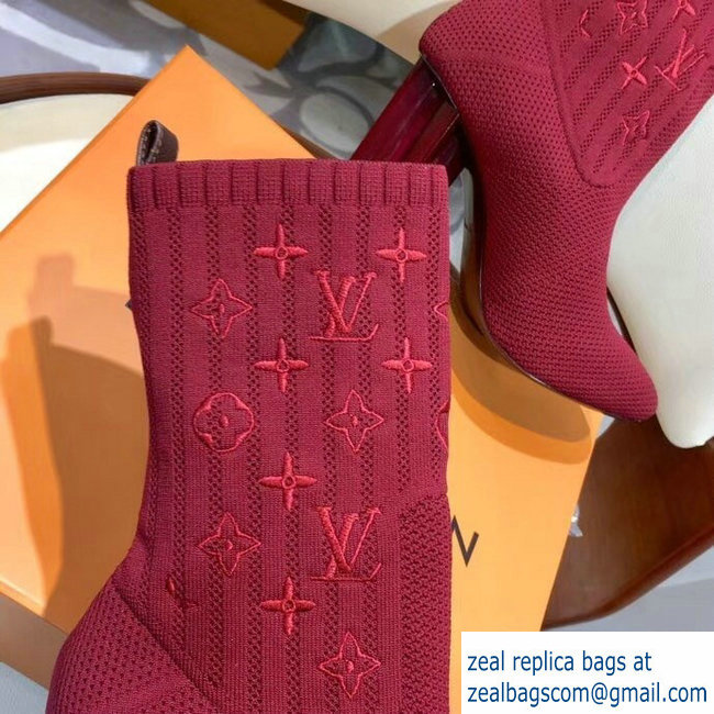 Louis Vuitton Monogram-embroidered Fabric Silhouette Ankle Boots Burgundy 2018 - Click Image to Close