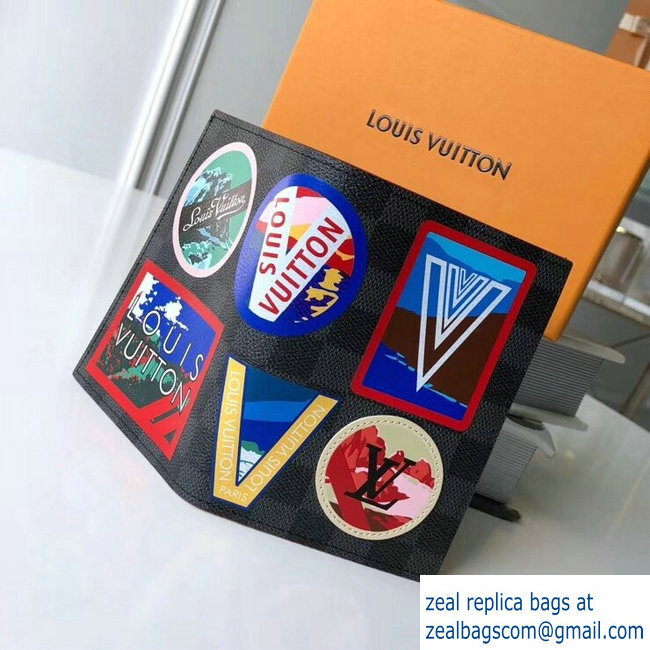 Louis Vuitton Travel Stickers Patches Alps Damier Graphite Canvas Passport Cover N60154 2018 - Click Image to Close