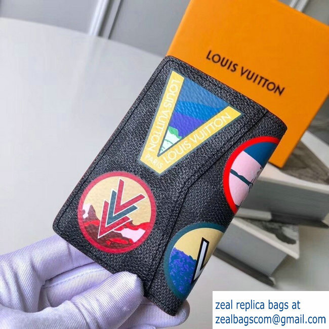 Louis Vuitton Travel Stickers Patches Alps Damier Graphite Canvas Pocket Organizer Wallet N60130 2018