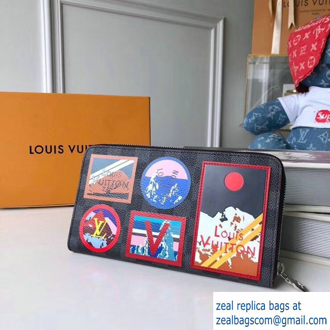 Louis Vuitton Travel Stickers Patches Alps Damier Graphite Canvas Zippy Organizer Wallet N60153 2018