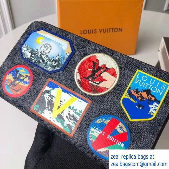 Louis Vuitton Travel Stickers Patches Alps Damier Graphite Canvas Zippy Organizer Wallet N60153 2018