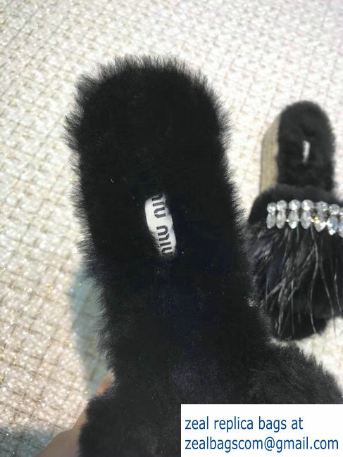 Miu Miu Crystal Fringe Platform Espadrilles Slippers Black 2018