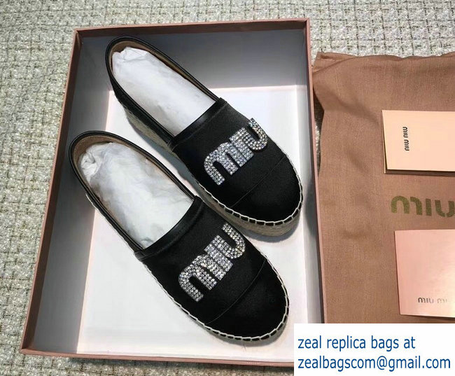 Miu Miu Velvet Crystal Logo Platform Espadrilles Black 2018 - Click Image to Close