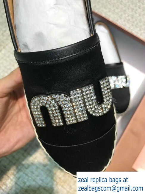 Miu Miu Velvet Crystal Logo Platform Espadrilles Black 2018 - Click Image to Close