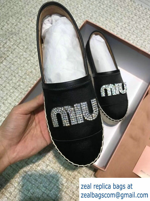 Miu Miu Velvet Crystal Logo Platform Espadrilles Black 2018 - Click Image to Close