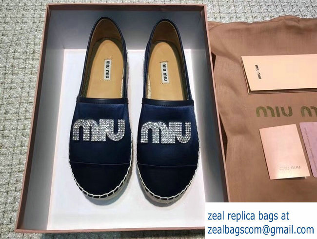 Miu Miu Velvet Crystal Logo Platform Espadrilles Dark Blue 2018 - Click Image to Close