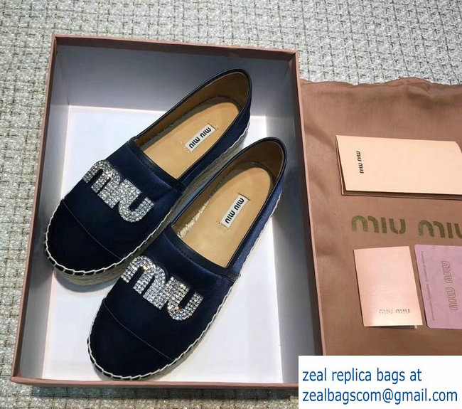 Miu Miu Velvet Crystal Logo Platform Espadrilles Dark Blue 2018 - Click Image to Close