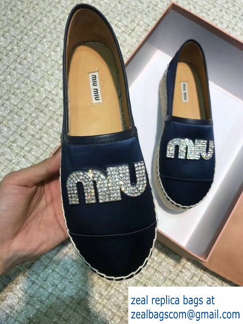 Miu Miu Velvet Crystal Logo Platform Espadrilles Dark Blue 2018