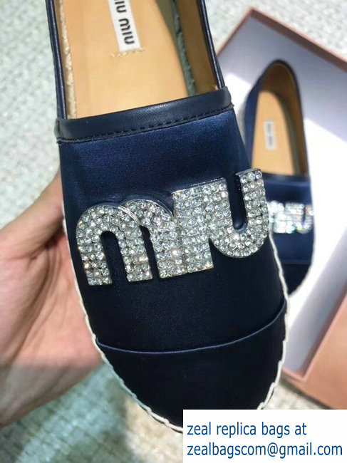 Miu Miu Velvet Crystal Logo Platform Espadrilles Dark Blue 2018 - Click Image to Close