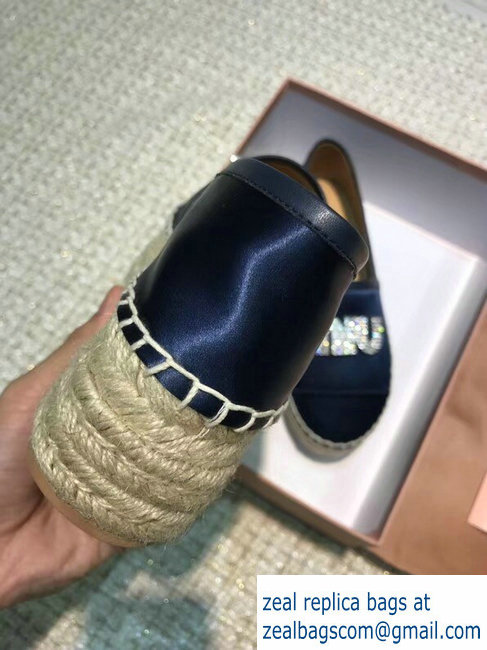 Miu Miu Velvet Crystal Logo Platform Espadrilles Dark Blue 2018 - Click Image to Close