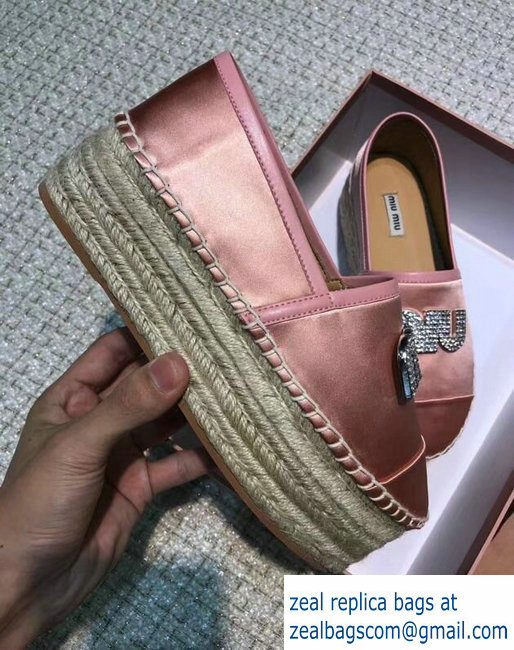 Miu Miu Velvet Crystal Logo Platform Espadrilles Nude Pink 2018 - Click Image to Close