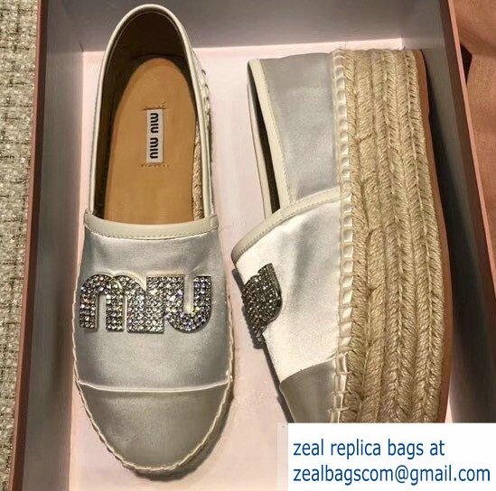 Miu Miu Velvet Crystal Logo Platform Espadrilles Silver 2018 - Click Image to Close