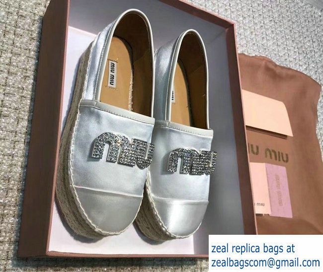 Miu Miu Velvet Crystal Logo Platform Espadrilles Silver 2018 - Click Image to Close