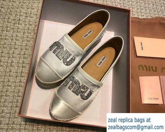 Miu Miu Velvet Crystal Logo Platform Espadrilles Silver 2018 - Click Image to Close