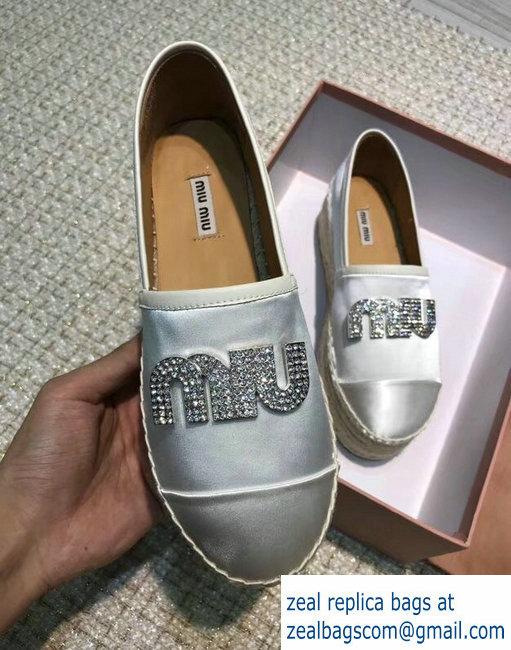 Miu Miu Velvet Crystal Logo Platform Espadrilles Silver 2018 - Click Image to Close