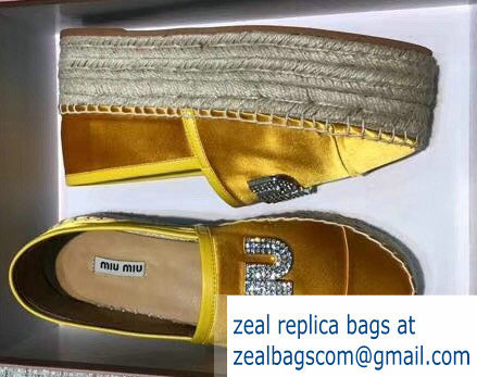 Miu Miu Velvet Crystal Logo Platform Espadrilles Yellow 2018 - Click Image to Close