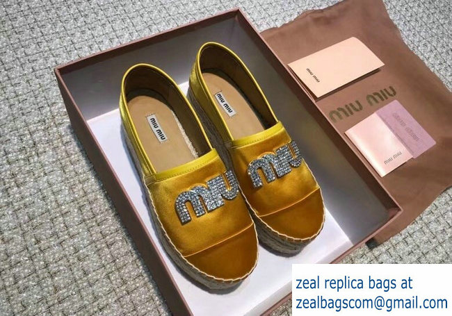 Miu Miu Velvet Crystal Logo Platform Espadrilles Yellow 2018 - Click Image to Close