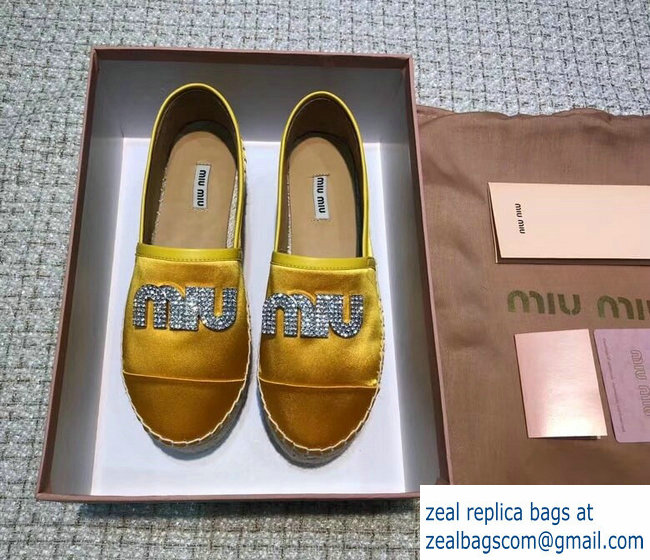 Miu Miu Velvet Crystal Logo Platform Espadrilles Yellow 2018