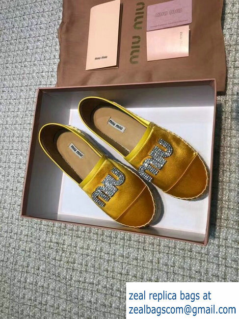 Miu Miu Velvet Crystal Logo Platform Espadrilles Yellow 2018 - Click Image to Close