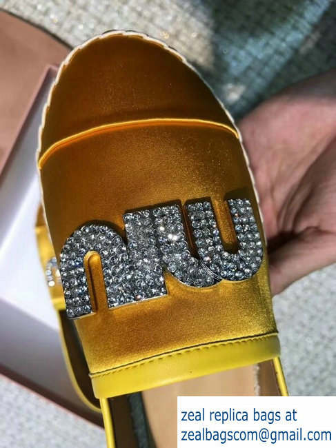 Miu Miu Velvet Crystal Logo Platform Espadrilles Yellow 2018