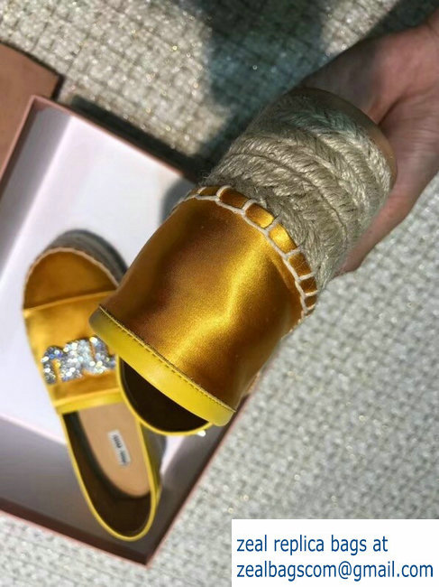 Miu Miu Velvet Crystal Logo Platform Espadrilles Yellow 2018