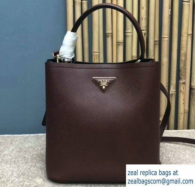 Prada Saffiano Leather Double Medium Bag 1BA212 Burgundy 2018 - Click Image to Close