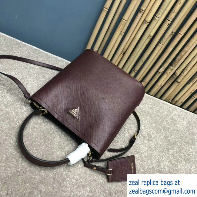 Prada Saffiano Leather Double Medium Bag 1BA212 Burgundy 2018 - Click Image to Close