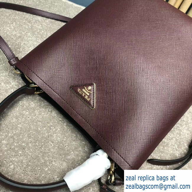 Prada Saffiano Leather Double Medium Bag 1BA212 Burgundy 2018 - Click Image to Close