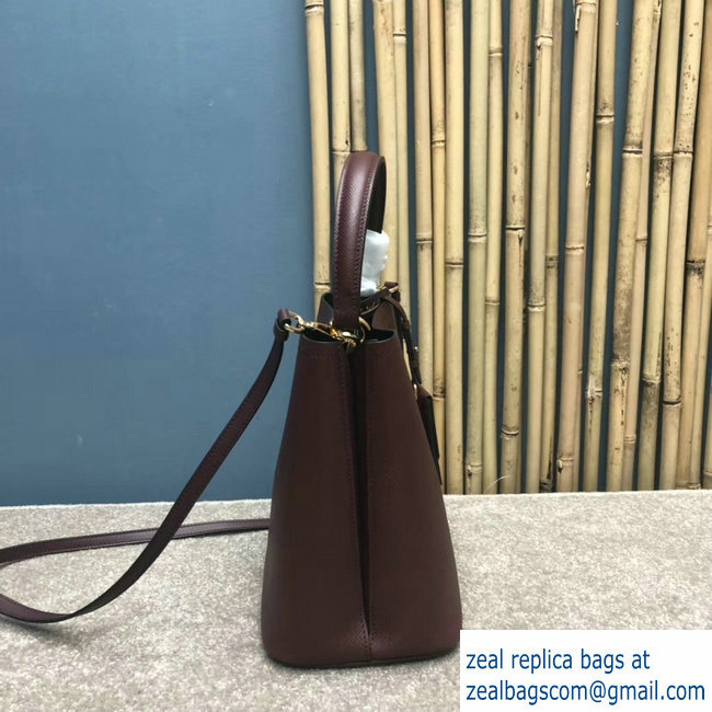 Prada Saffiano Leather Double Medium Bag 1BA212 Burgundy 2018 - Click Image to Close