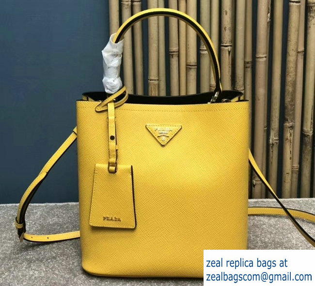 Prada Saffiano Leather Double Medium Bag 1BA212 Yellow 2018 - Click Image to Close