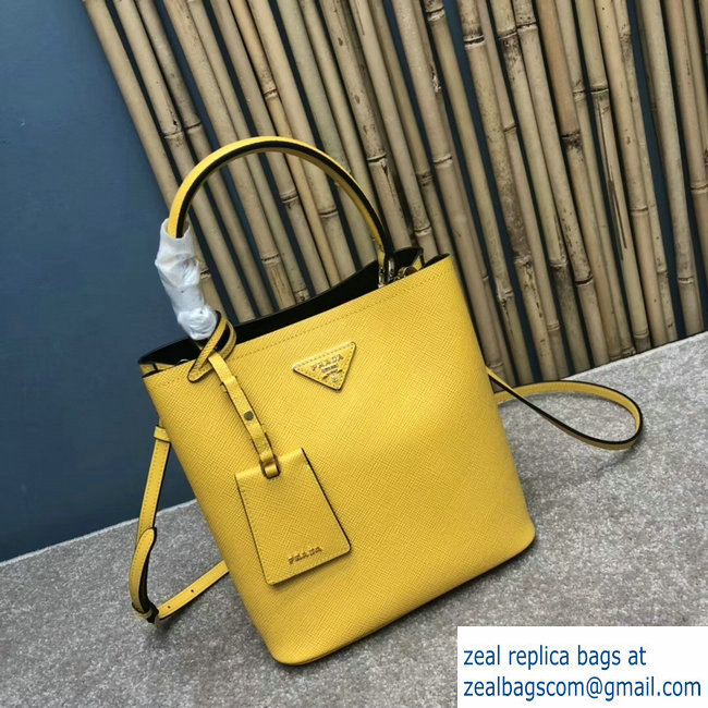 Prada Saffiano Leather Double Medium Bag 1BA212 Yellow 2018 - Click Image to Close