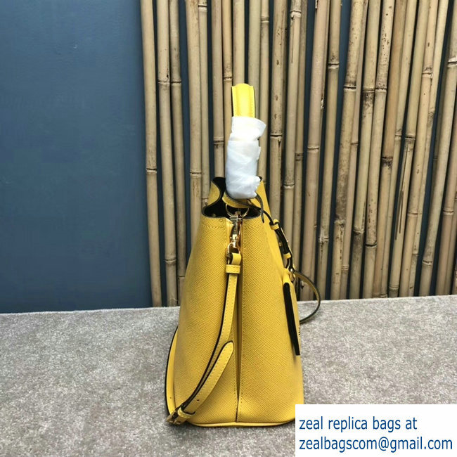 Prada Saffiano Leather Double Medium Bag 1BA212 Yellow 2018 - Click Image to Close