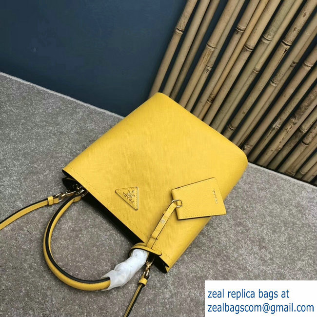 Prada Saffiano Leather Double Medium Bag 1BA212 Yellow 2018 - Click Image to Close