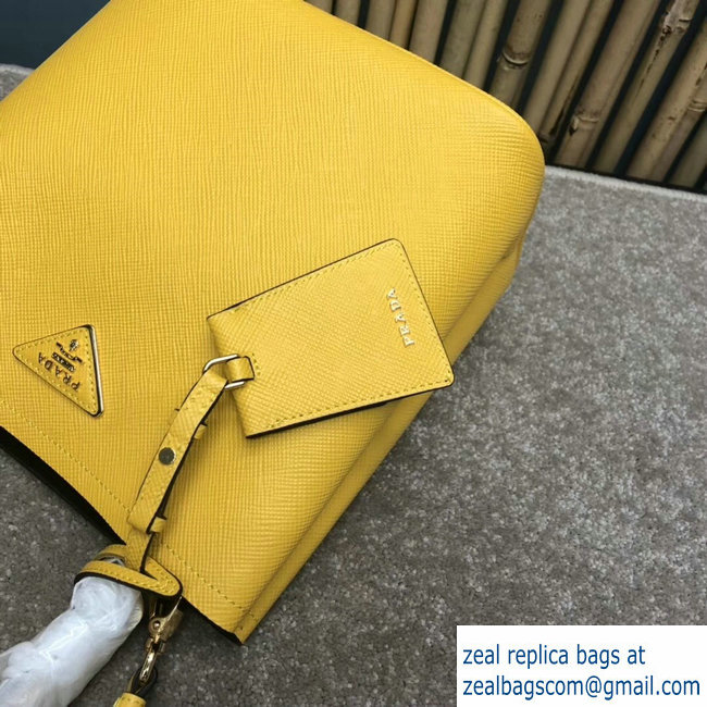 Prada Saffiano Leather Double Medium Bag 1BA212 Yellow 2018 - Click Image to Close