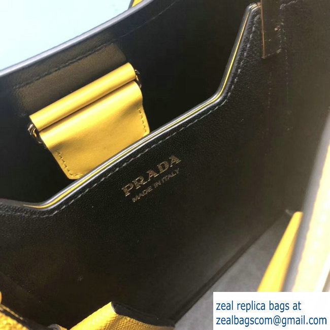 Prada Saffiano Leather Double Medium Bag 1BA212 Yellow 2018 - Click Image to Close