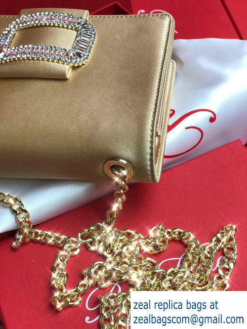 ROGER VIVIER PILGRIM EMBELLISHED SILK SATIN CHAIN CLUTCH Cross-body BAG Gold - Click Image to Close