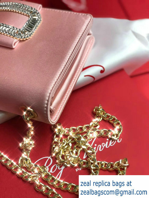 ROGER VIVIER PILGRIM EMBELLISHED SILK SATIN CHAIN CLUTCH Cross-body BAG pink - Click Image to Close