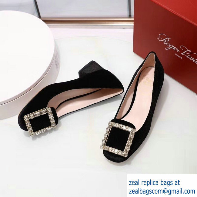 Roger Vivier Velvet Heel 4.5cm Tres Vivier Strass Buckle Pumps Black 2018