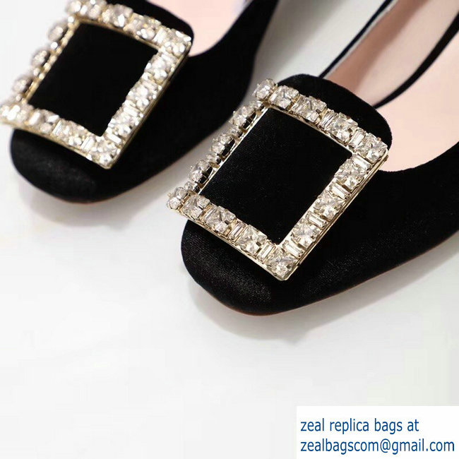 Roger Vivier Velvet Heel 4.5cm Tres Vivier Strass Buckle Pumps Black 2018 - Click Image to Close