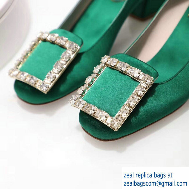 Roger Vivier Velvet Heel 4.5cm Tres Vivier Strass Buckle Pumps Green 2018